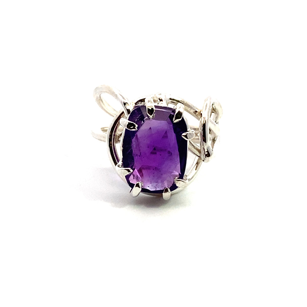 The Idea™ Ring Handmade Sterling Silver Free Form Ring Featuring a Amethyst Gemstone